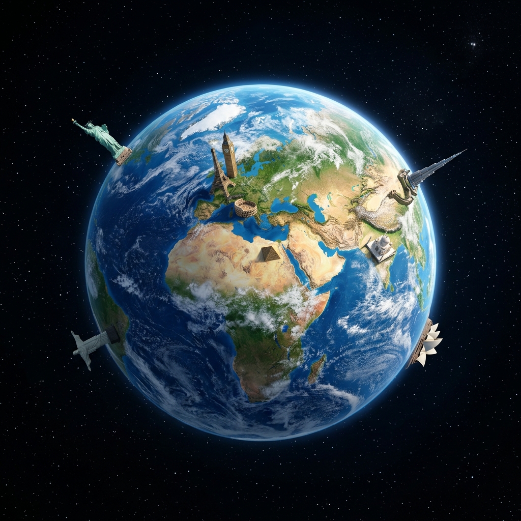 Globe with famous landmarks